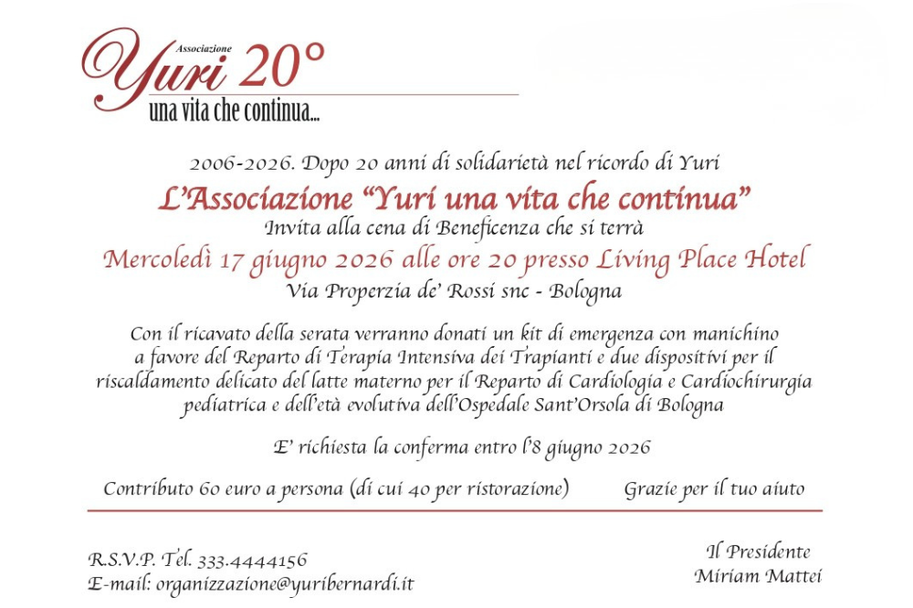 Cena di beneficenza Yuri 2026